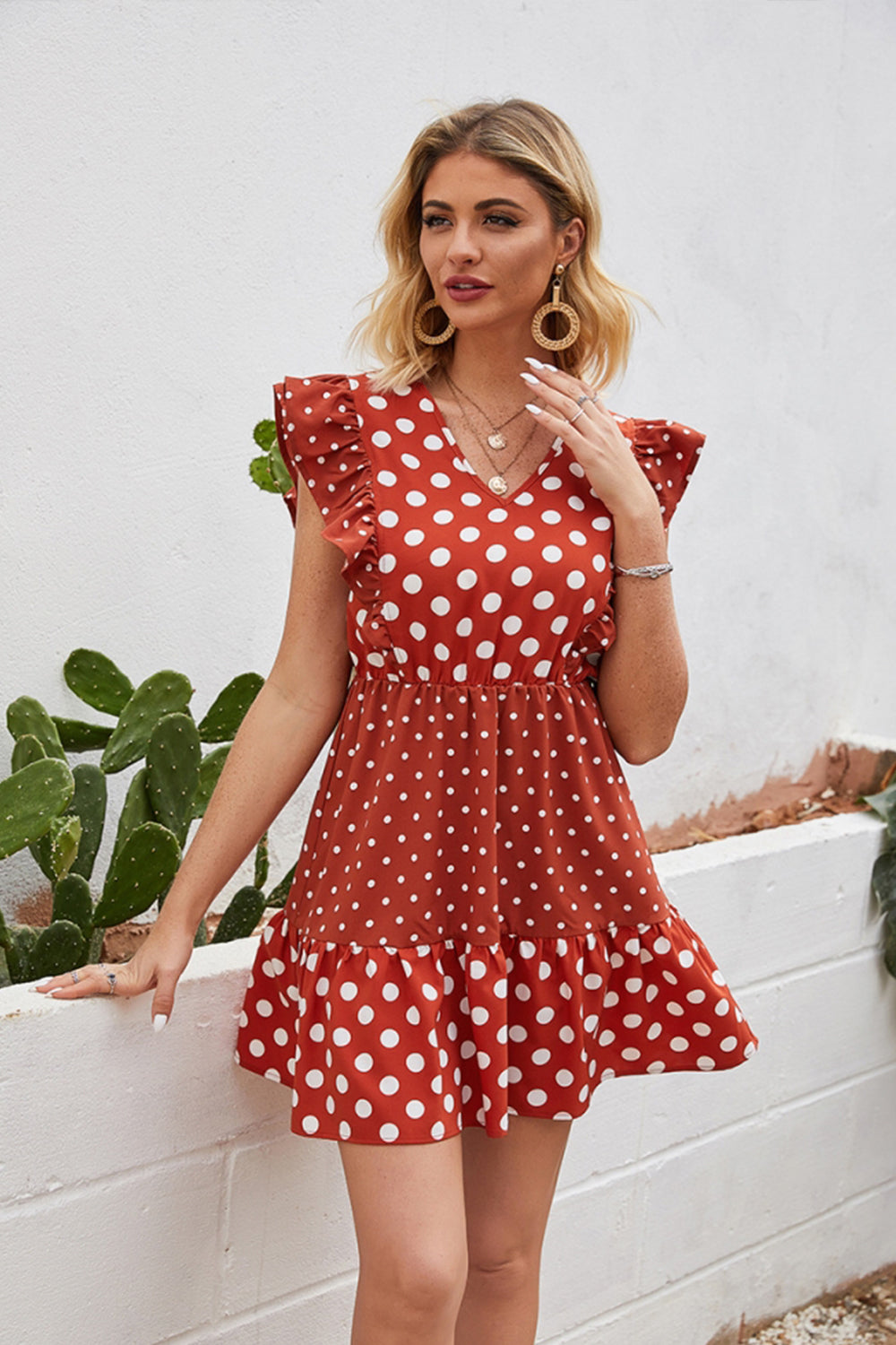 Polka Dot Stitching Ruffle Dress - Fashionpara