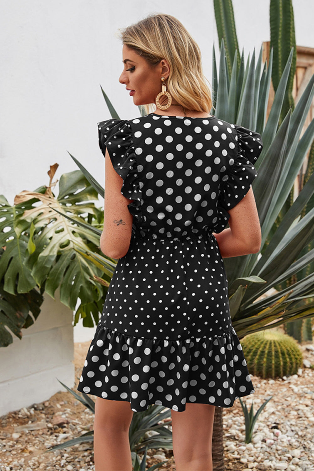 Polka Dot Stitching Ruffle Dress