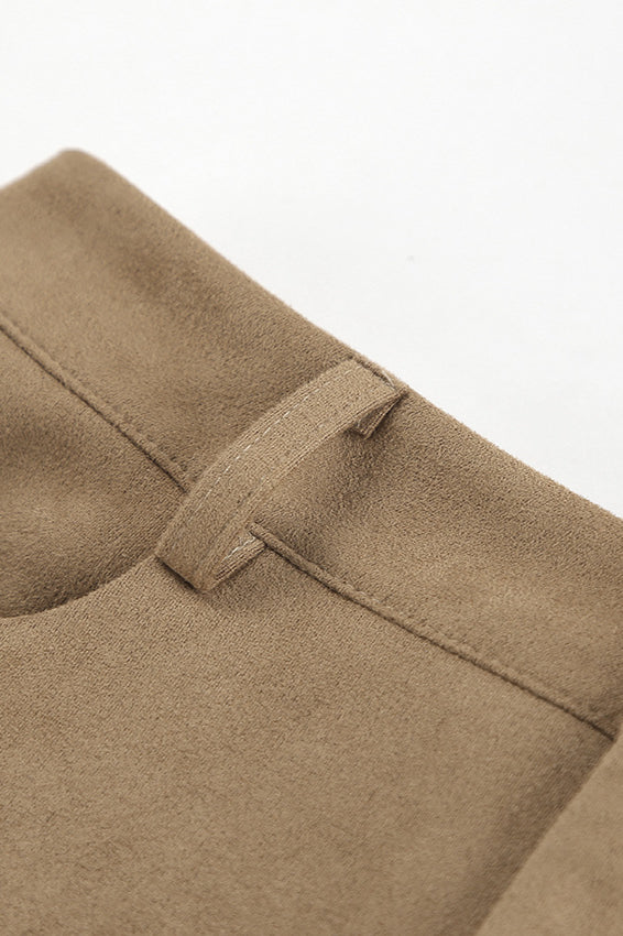 Vintage Suede Brown High Waist Split Midi Skirt