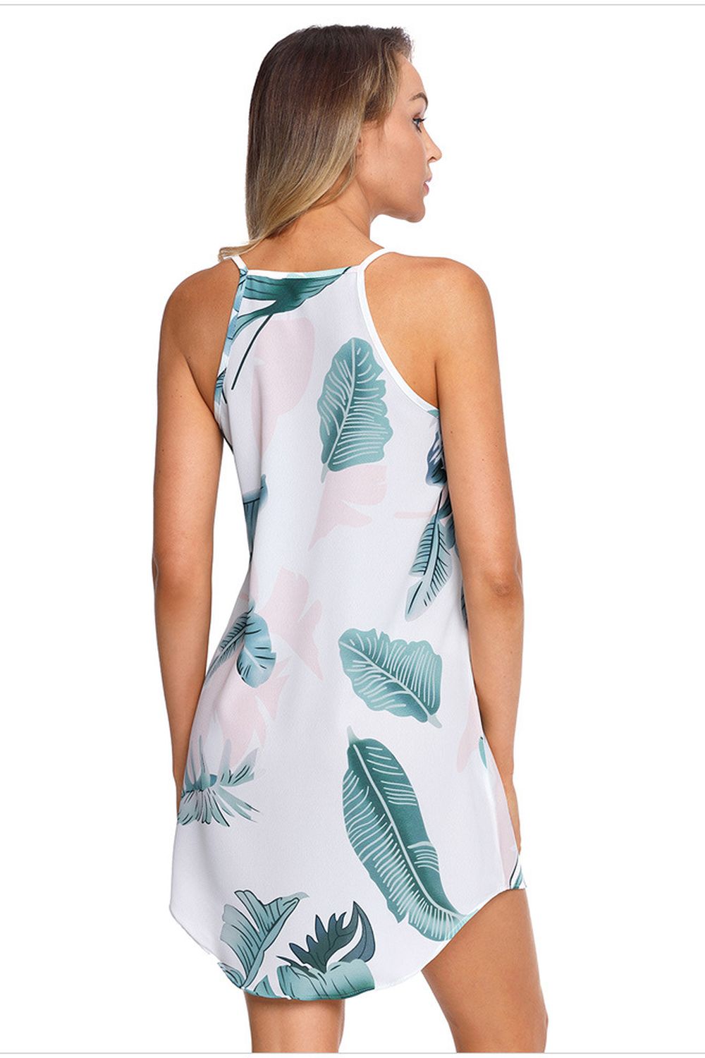 Strap Palm Leaf Print Bohemian Dress - Fashionpara