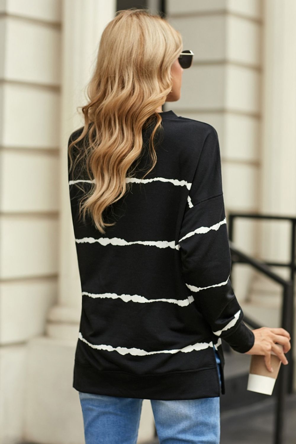 Hoodless Striped Printed Sweatshirt