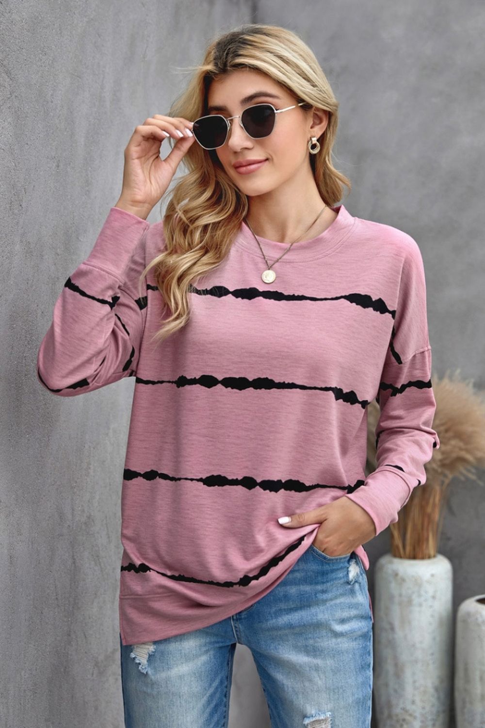 Hoodless Striped Printed Sweatshirt