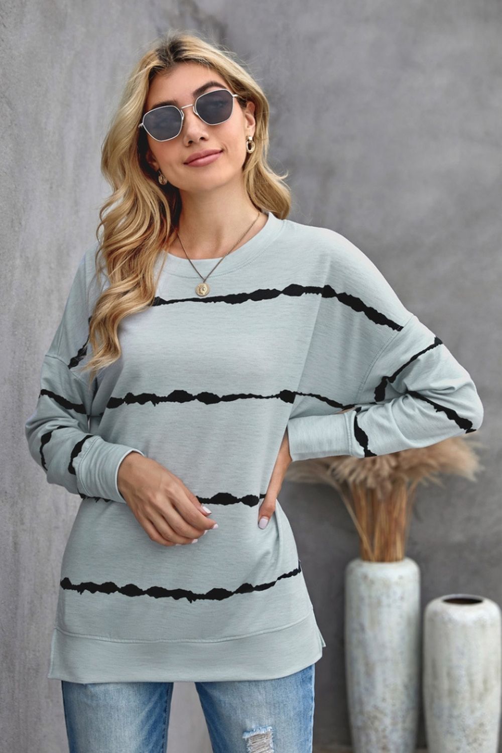 Hoodless Striped Printed Sweatshirt