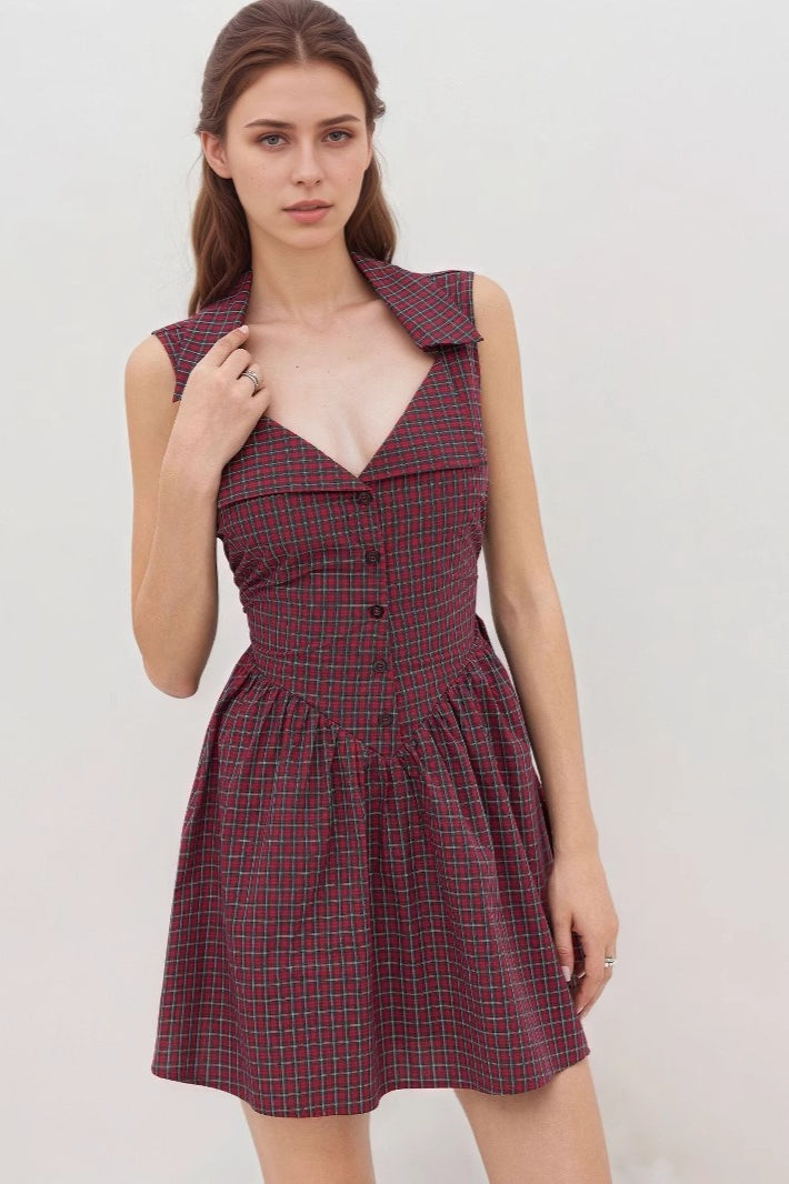 Vintage Plaid Halter Work Dress