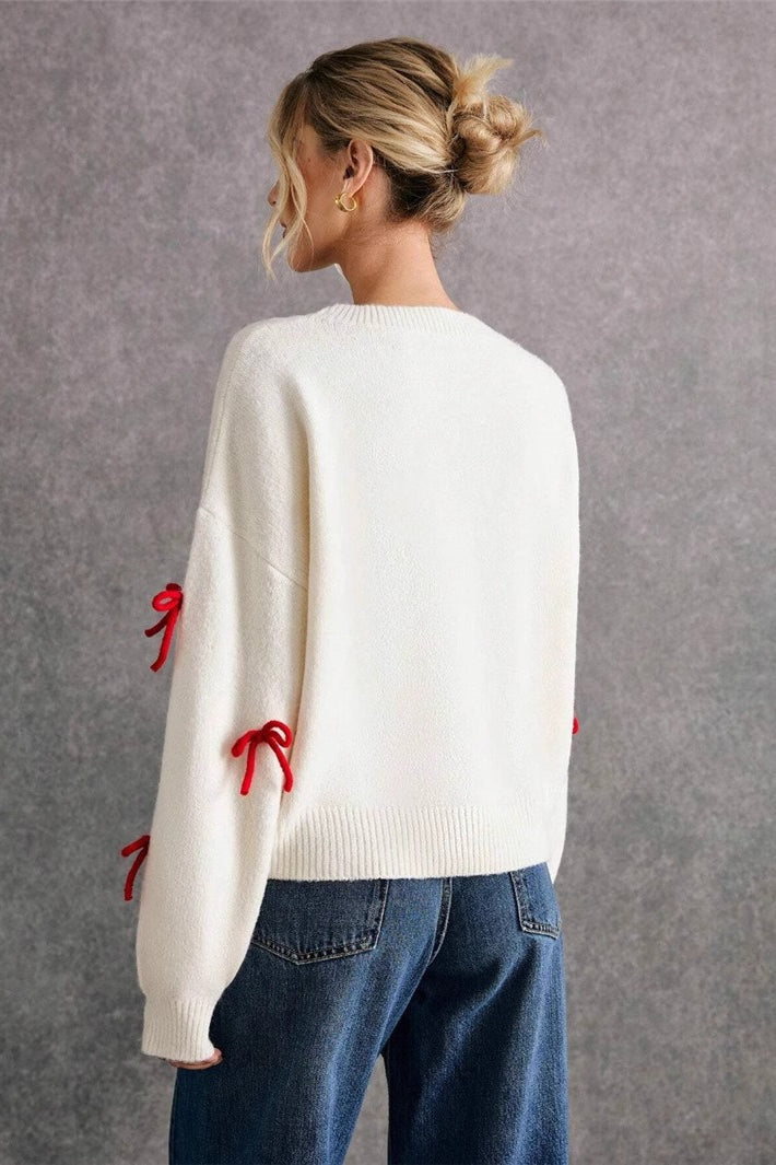 Loose Fit Red Bow Pullover Sweater
