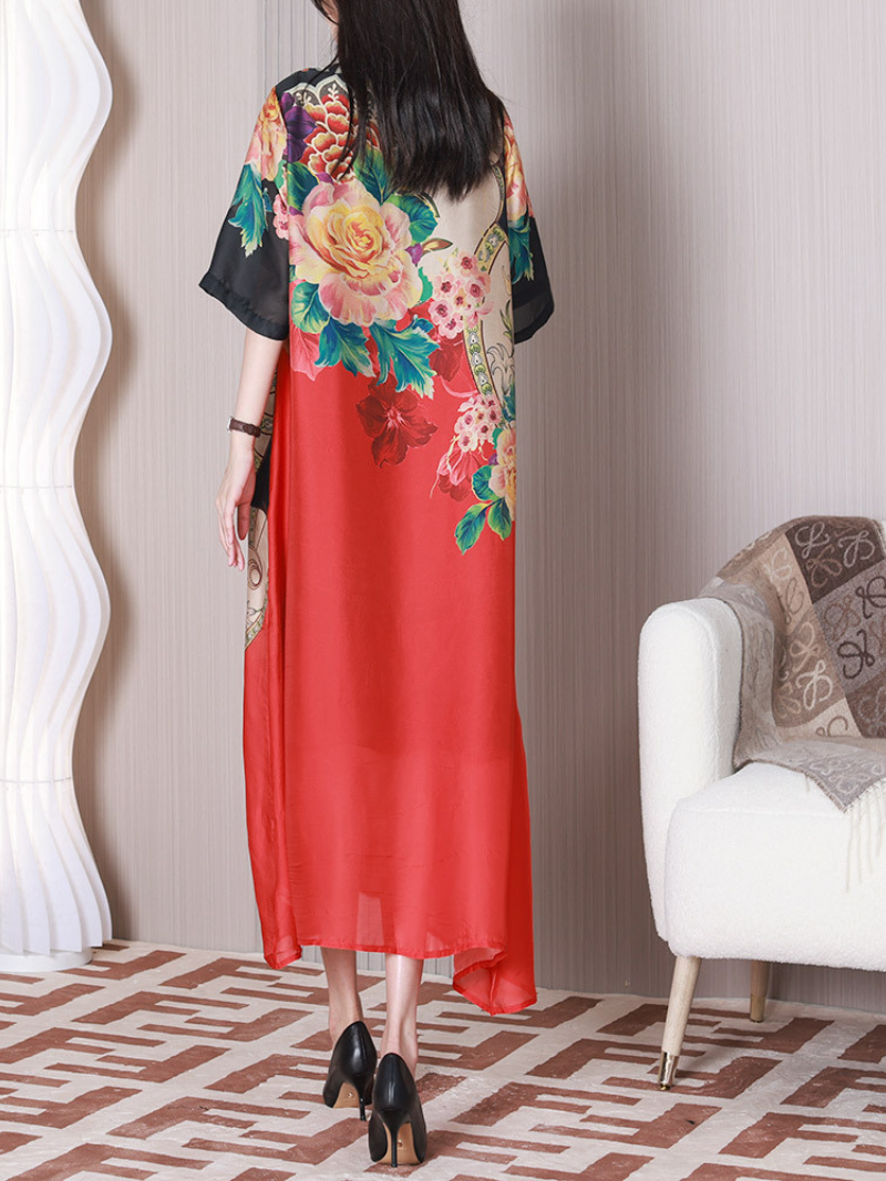 Floral Medallion Round Neck Chiffon-Panel A-Line Maxi Dress 5