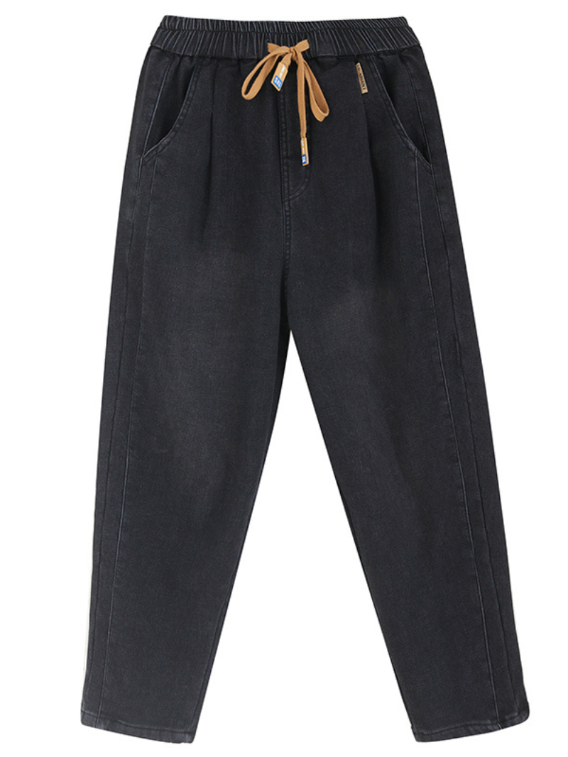 Winter Velvet Thickened Jeans Elastic waist Tied Harem Pants - Fashionpara