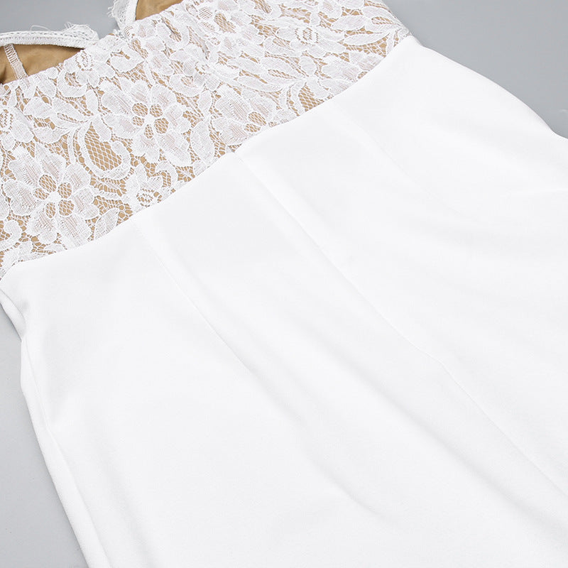 Lace Bustier Ruffle-Trim Asymmetric Slit Maxi Dress 12
