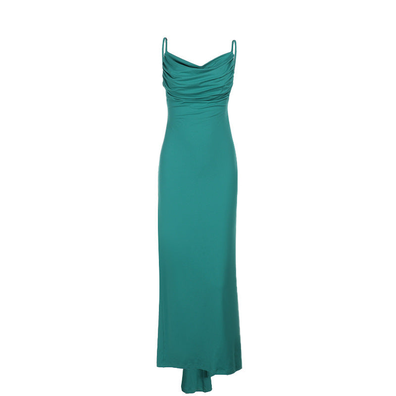 Cowl Neck Spaghetti Strap Ruched Bodycon Maxi Dress 13