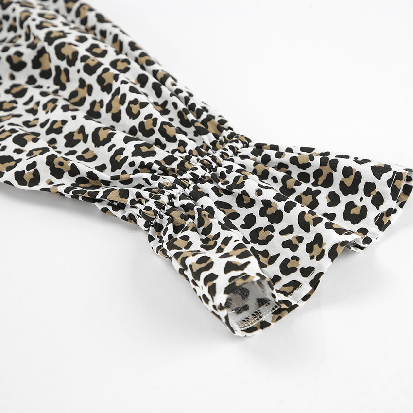 Leopard-Print Collared Long-Sleeve Tiered Mini Dress 13