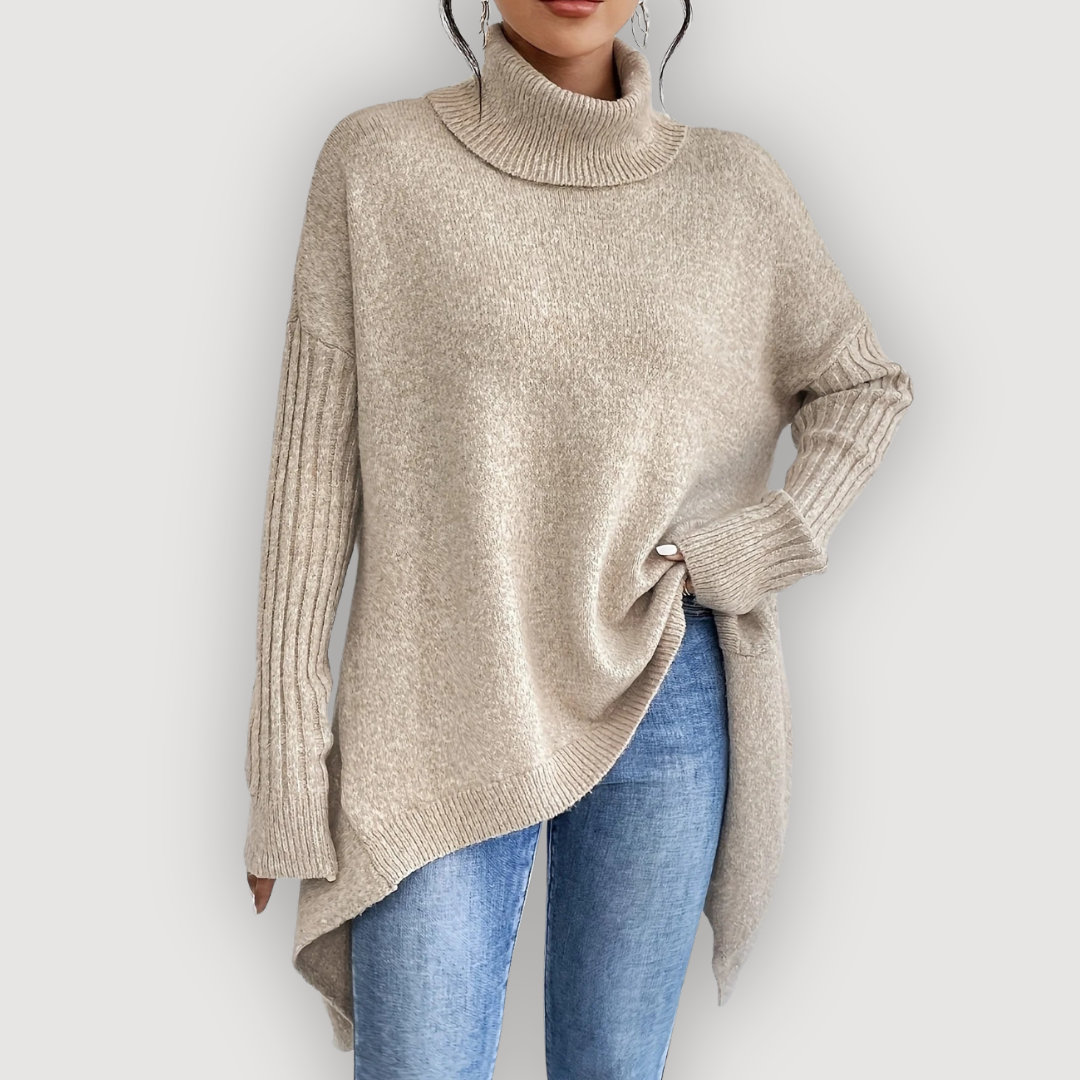 Turtleneck Long Sleeve High Low Oversized Sweater 14