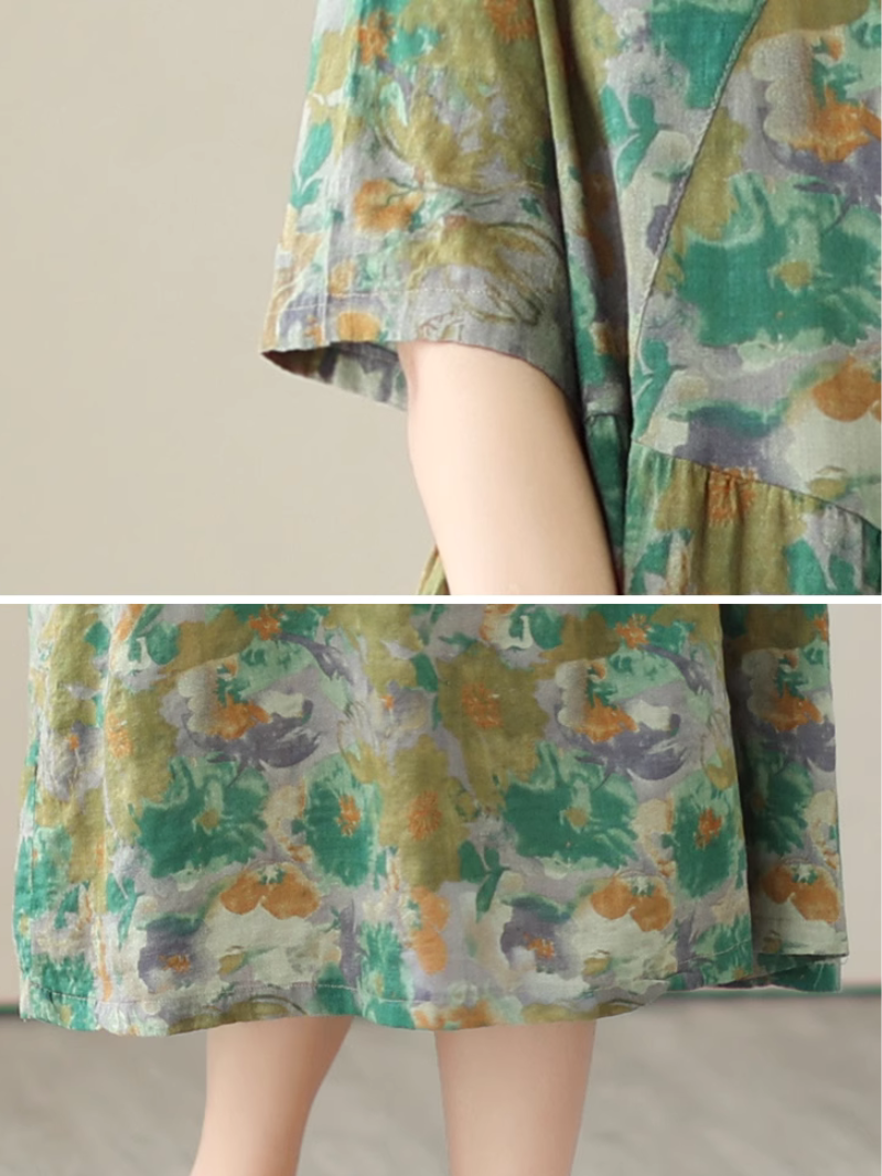 Comfy & Cool Loose Green Flower Midi Dress - Fashionpara