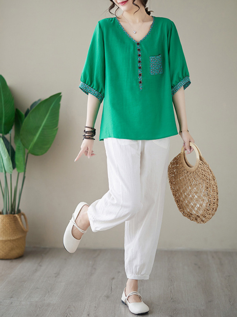 Wrangler Cotton V-neck Loose Top - Fashionpara