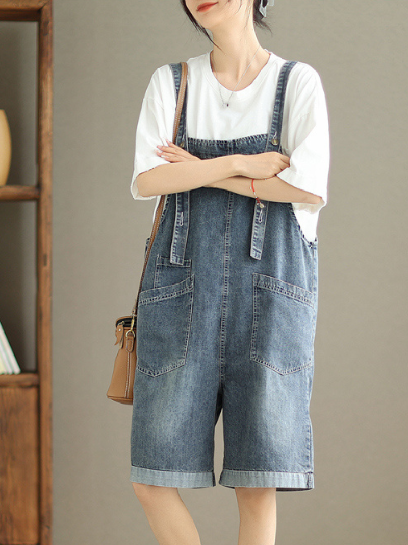 All You Need Denim High Waist Short Dungarees - Fashionpara