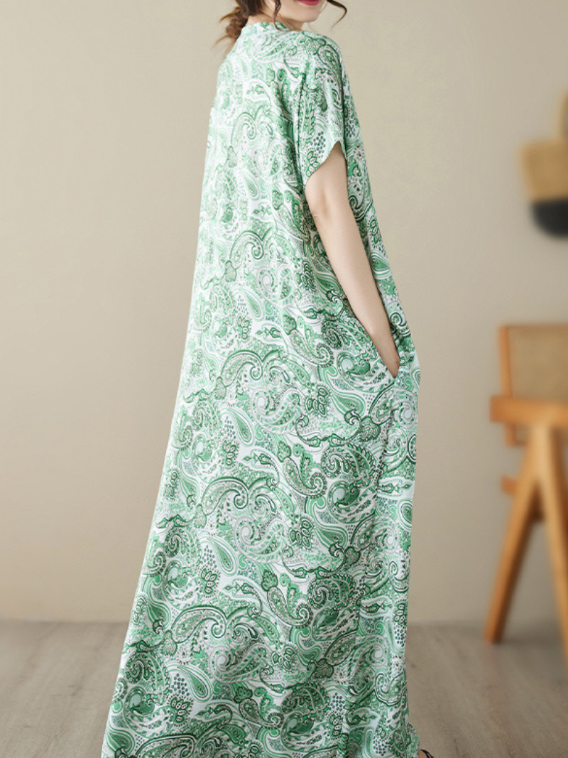 Paisley Print V-Neck Short-Sleeve Cocoon Maxi Dress 5