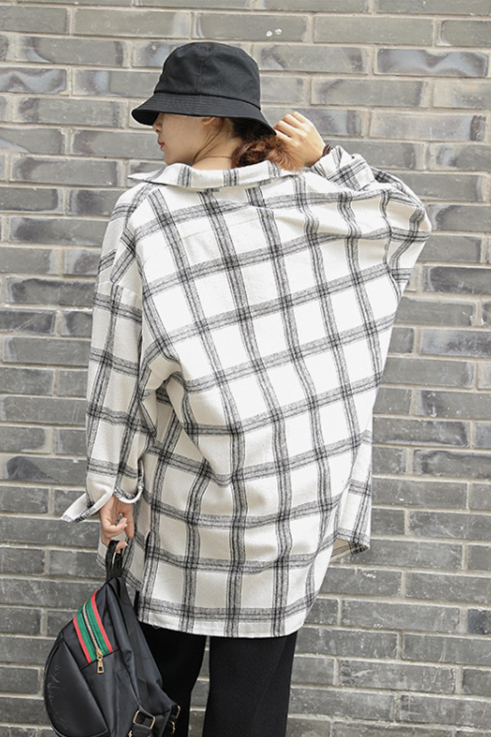 RadyRin Thick Brushed Plaid Flannel Lapel Cardigan Coat