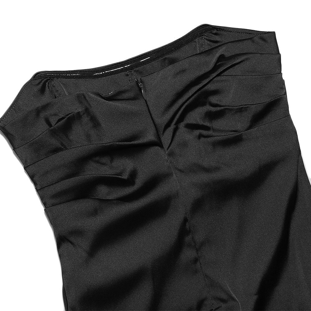 Satin Strapless Ruched Handkerchief-Hem Mini Dress 13