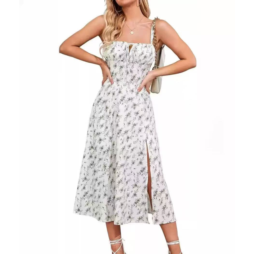 Strappy Tie Front Corset High Split Midi Dress 13