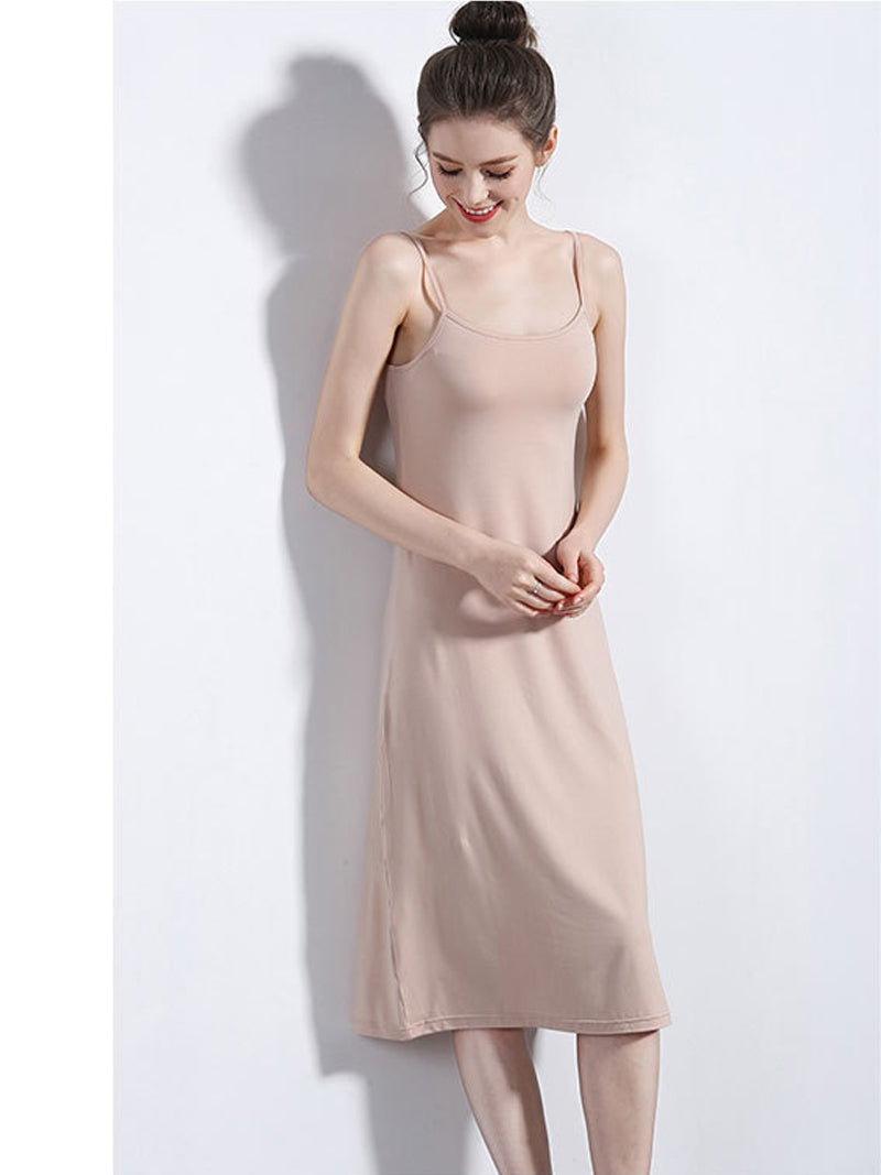 Cotton Scoop Neck Spaghetti Strap Slip Midi Dress 4