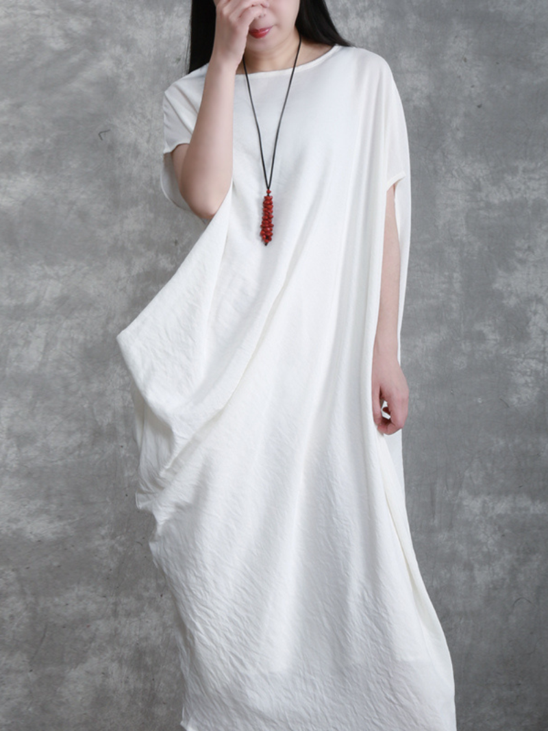solid color long maxi dress loose bat sleeve long skirt - Fashionpara