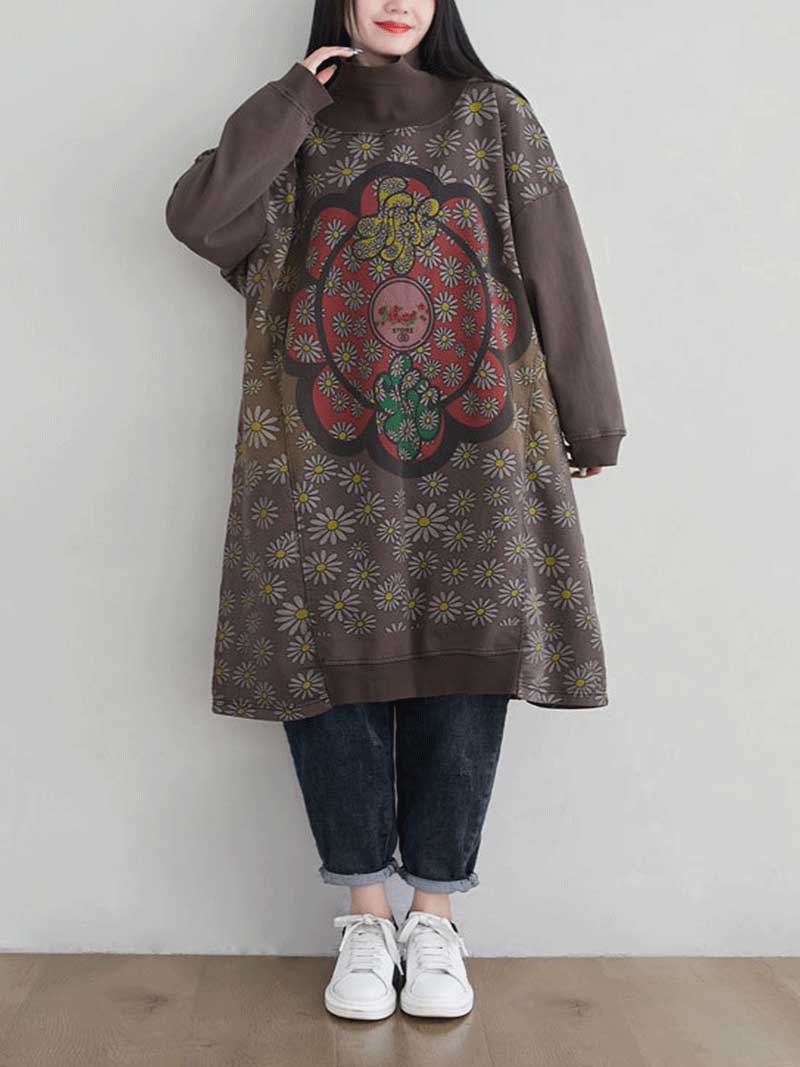 Make Your Dreams Printed Turtleneck Sweater Midi Dress - Fashionpara