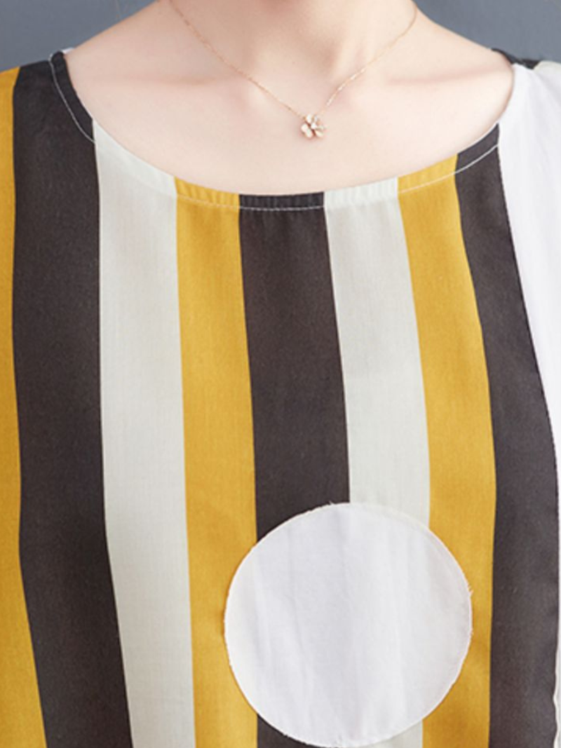 Striped Polka-Dot Round Neck Short Sleeve Cocoon Midi Dress 4