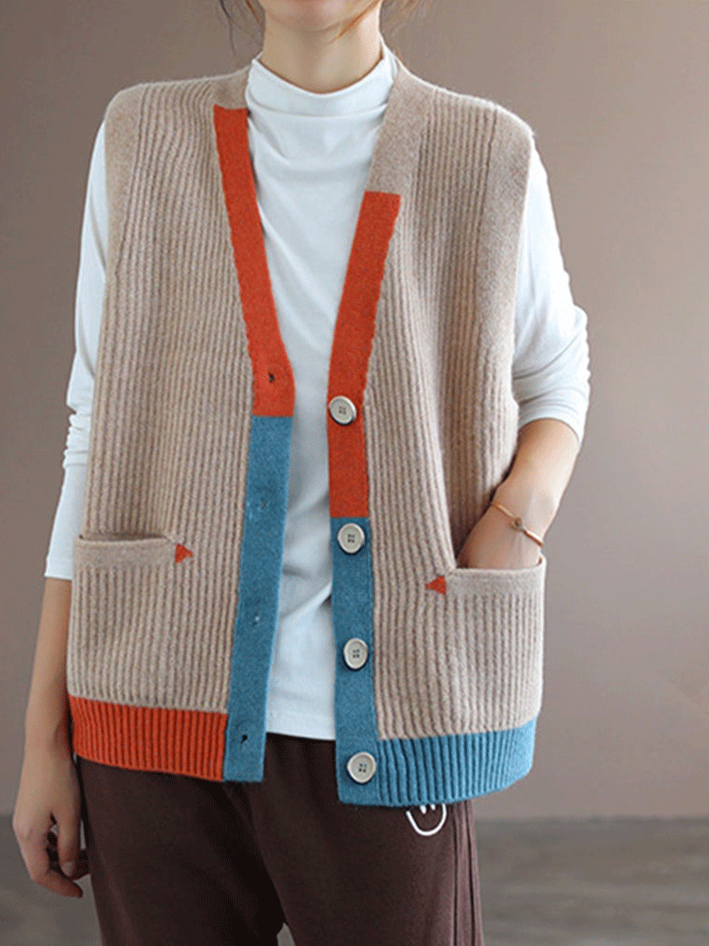 Blue Moon V-neck Knitted Vest Waistcoat Cardigan Sweater 3