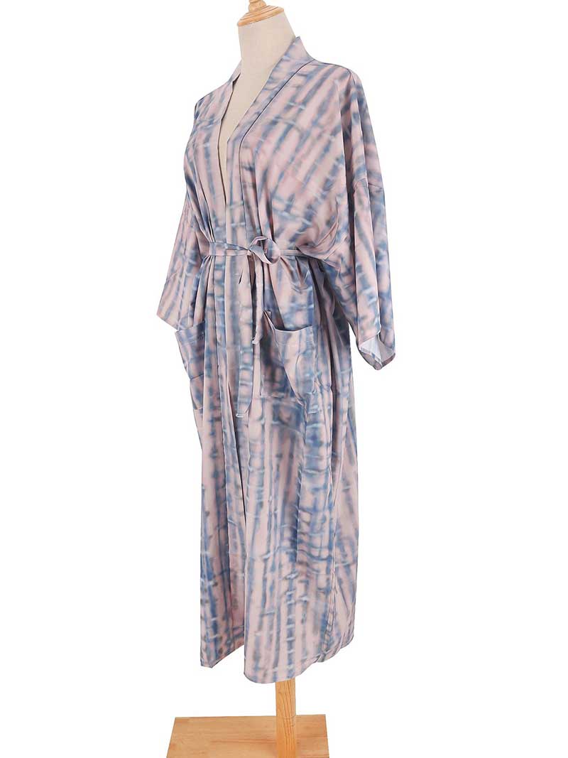 Tie-Dye Print Different Color Rayon Long Length Gown Kimono Duster Robe - Fashionpara