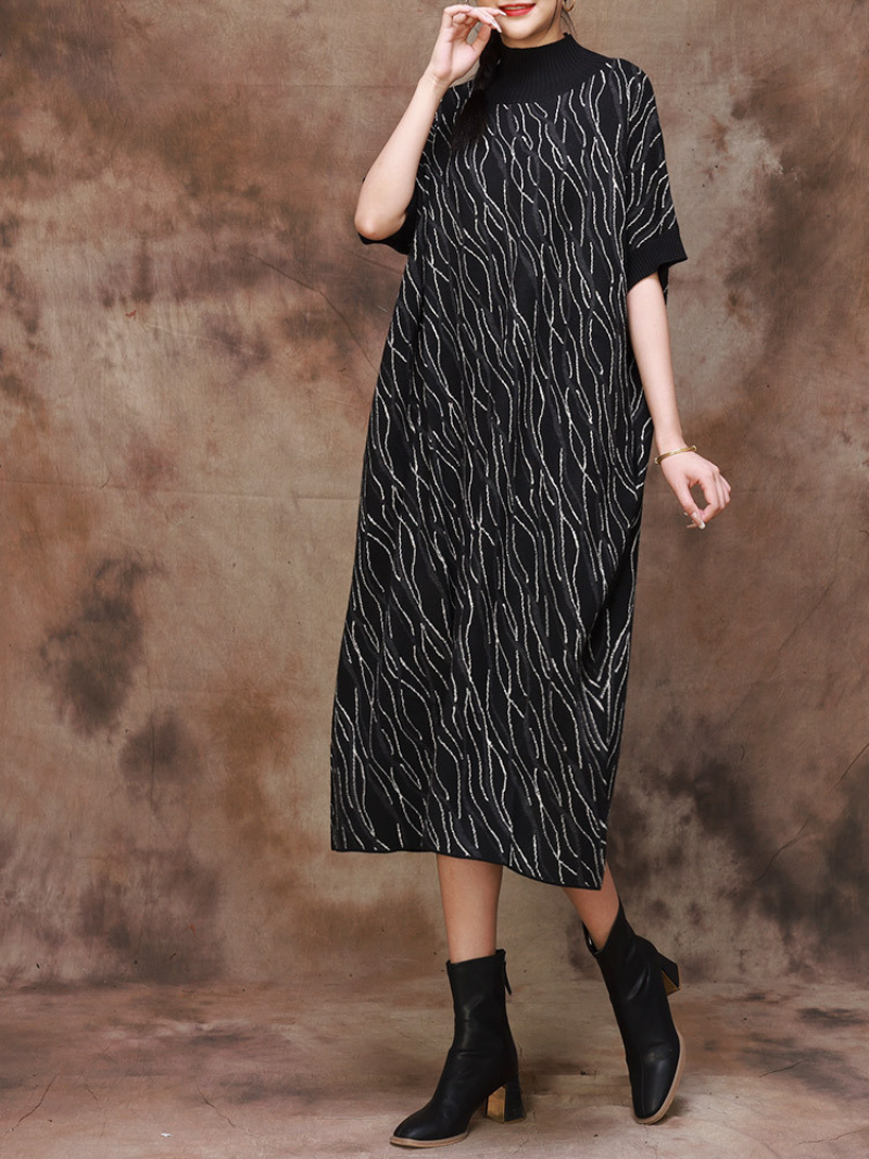 Chic Comfort Flower Knitted Midi Dress - Fashionpara