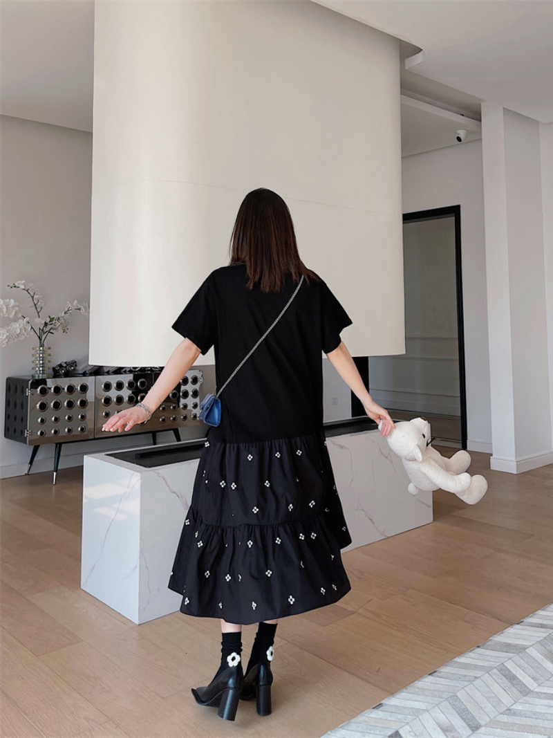 Look At The Sky Cotton Black A-Line Dress - Fashionpara