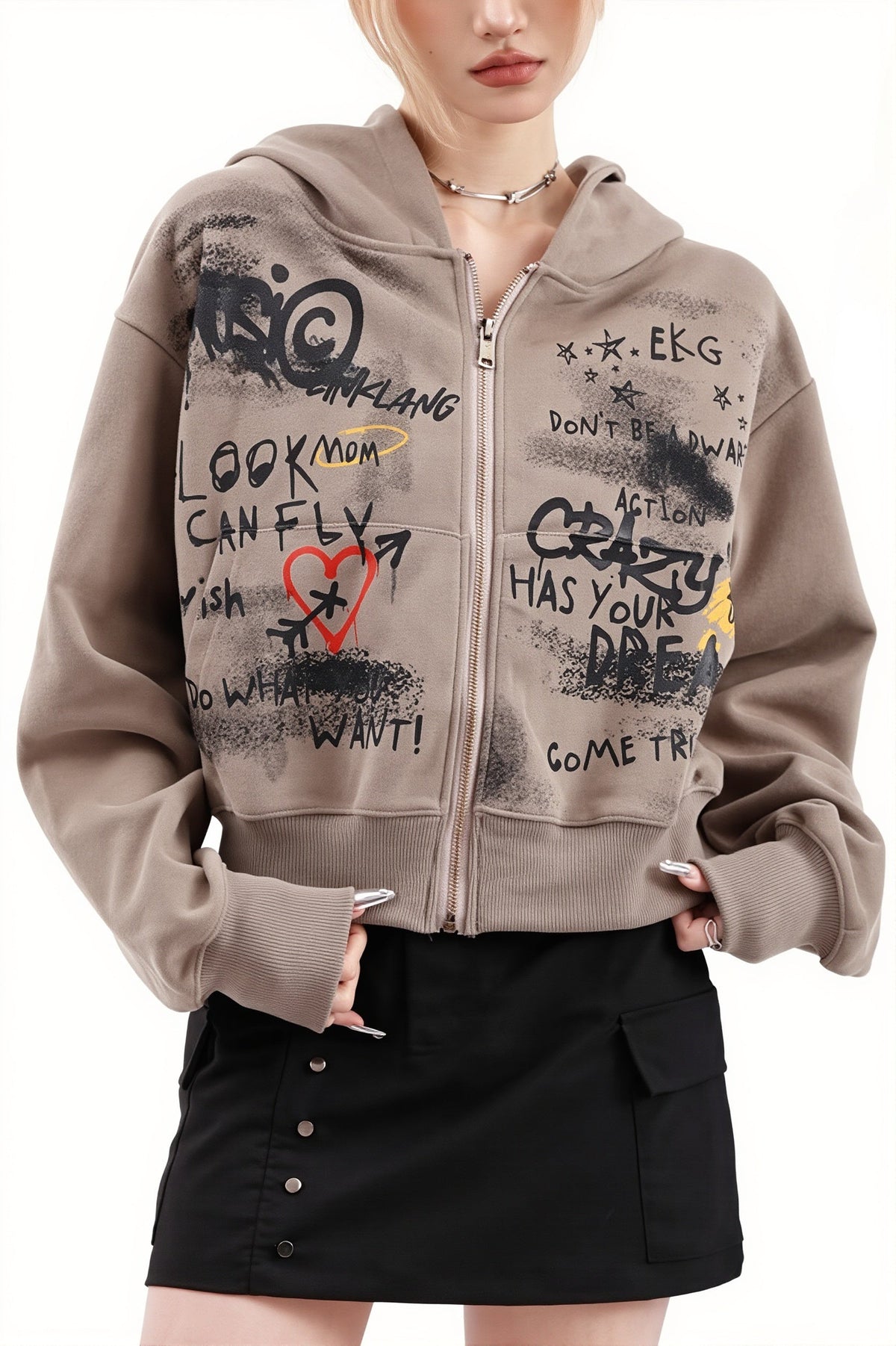 Collage Graffiti Print Zip Hoodie 2