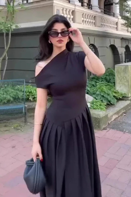 High Neck Cap Sleeve Drop Waist Pleated Maxi Dress 3