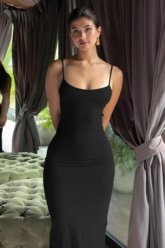 Scoop Neck Spaghetti Strap Ribbed Bodycon Maxi Dress 5