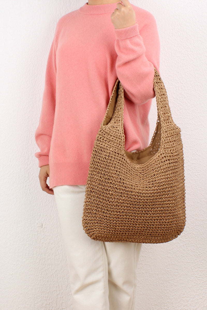 Casual Woven Straw Beach Bag with zipper - Fashionpara
