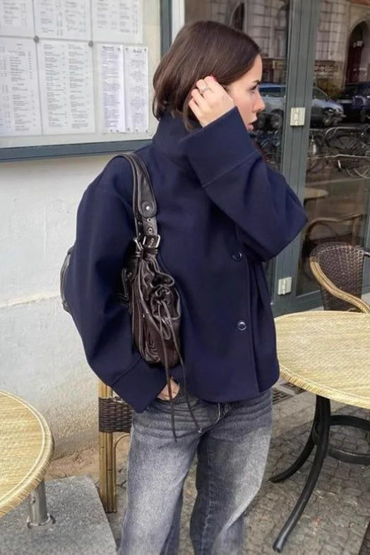 Chic Cropped Stand Collar Wool Coat - Fashionpara