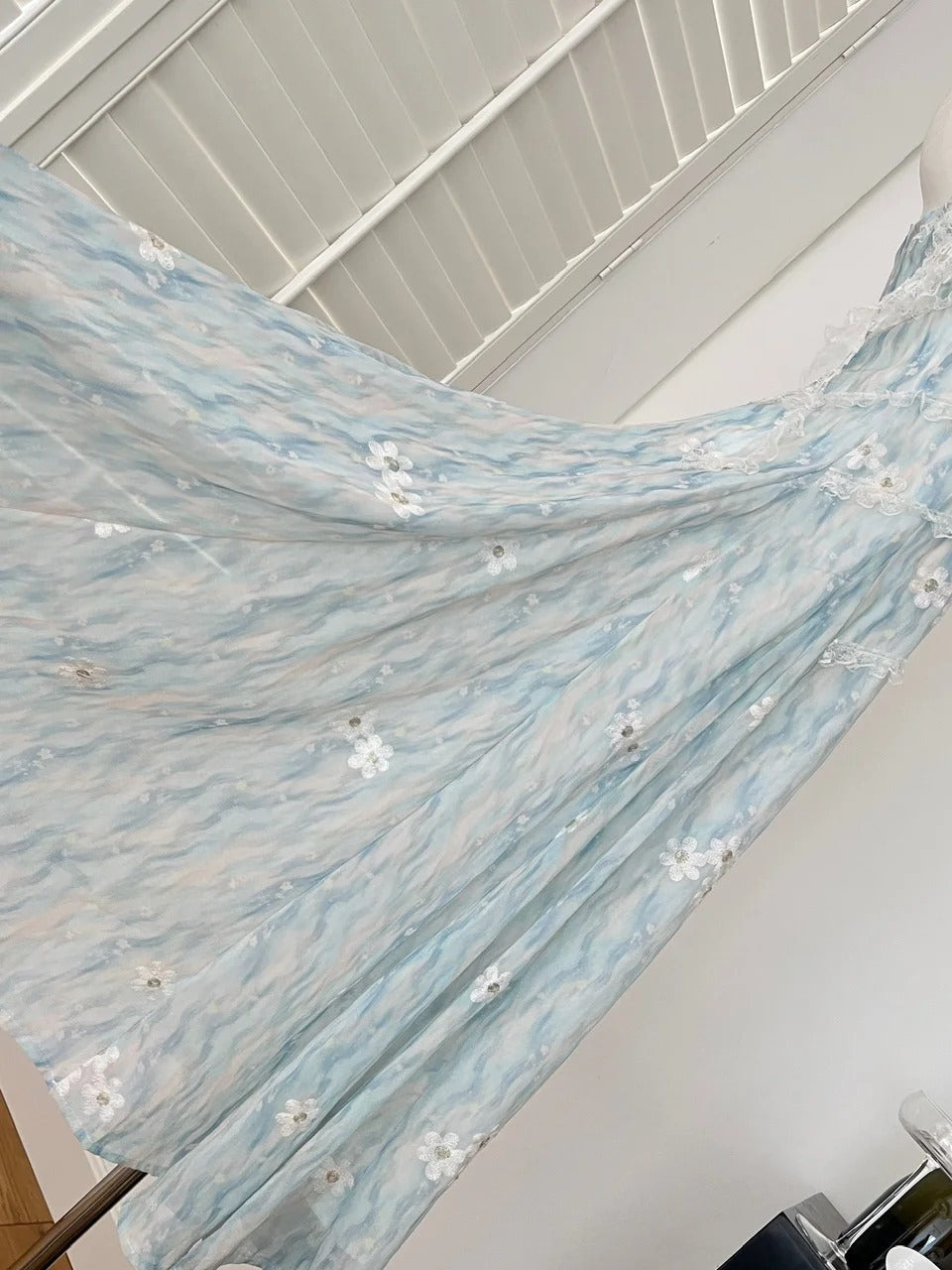 Sweet Blue And White Gradient A-line Halter Neck Chiffon Long Prom Dress Evening Dress P4014