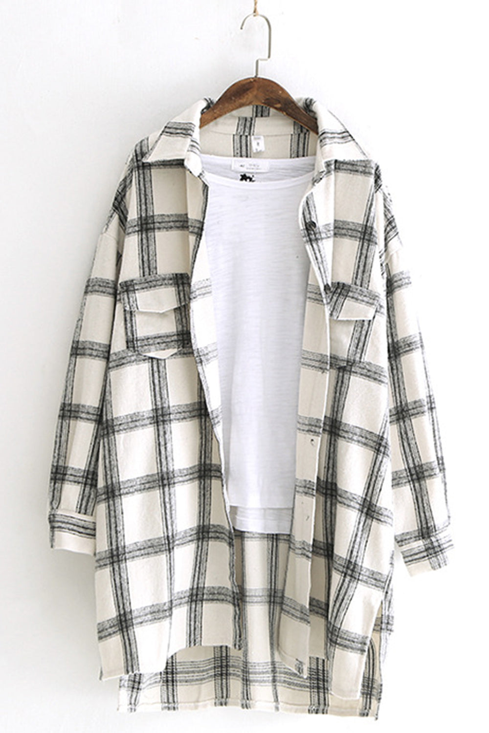 RadyRin Thick Brushed Plaid Flannel Lapel Cardigan Coat