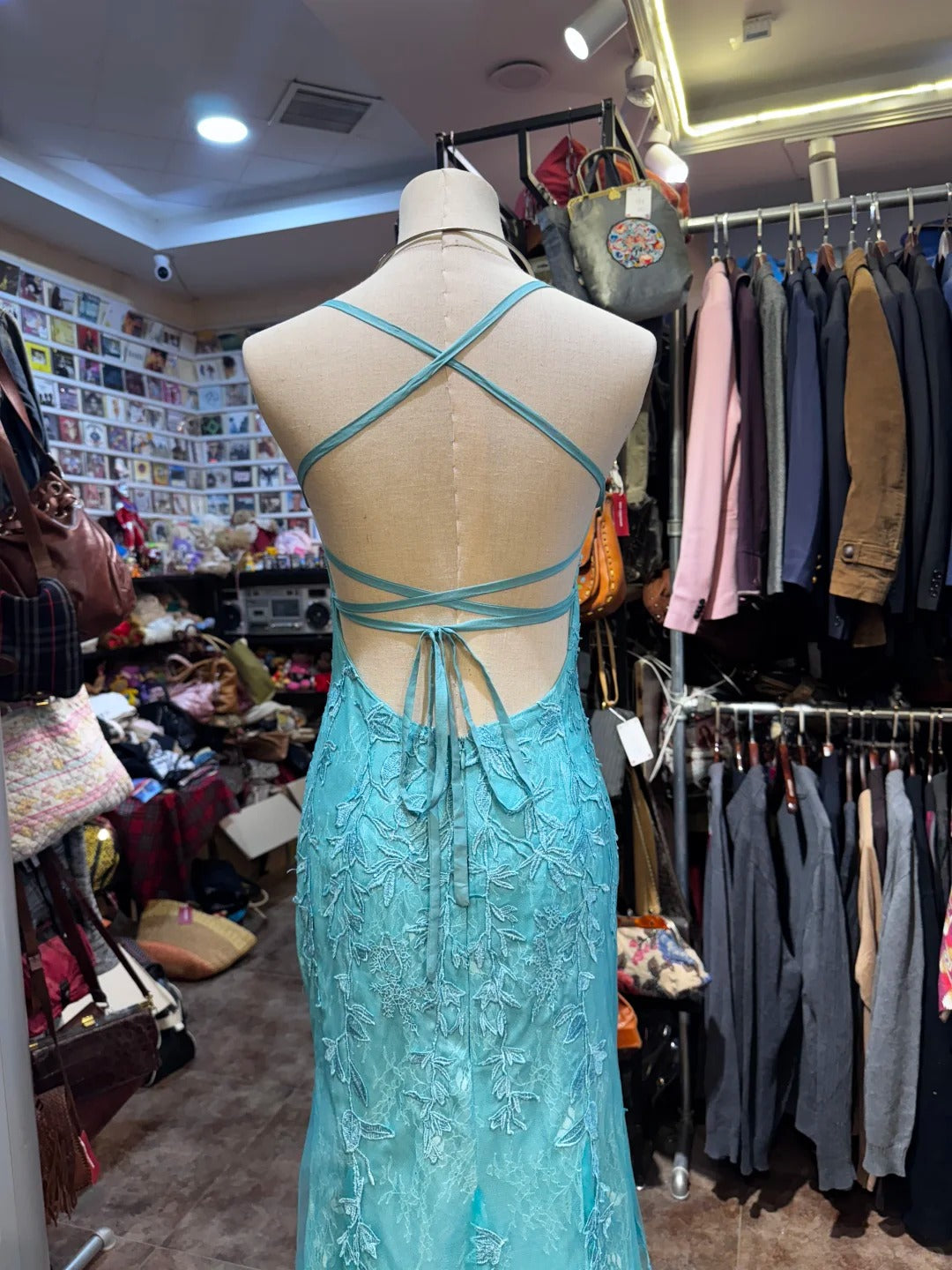 Elegant Lake Blue Mermaid Halter-neck Lace Long Prom Dress Evening Dress P4140