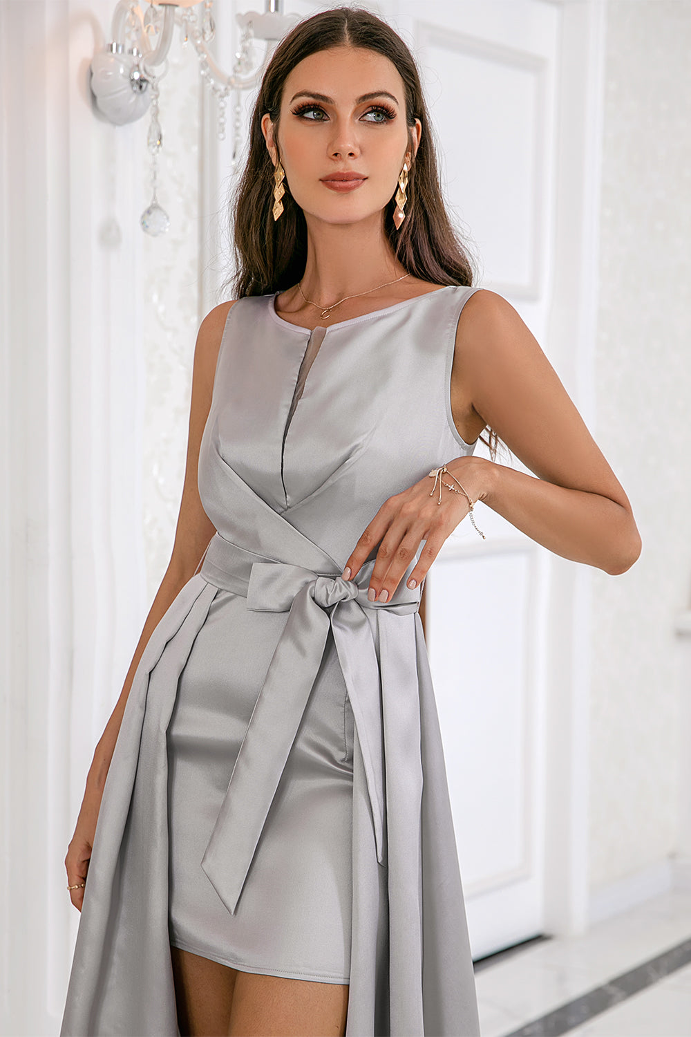 Grey High-low Bodycon Party Dress - Fashionpara