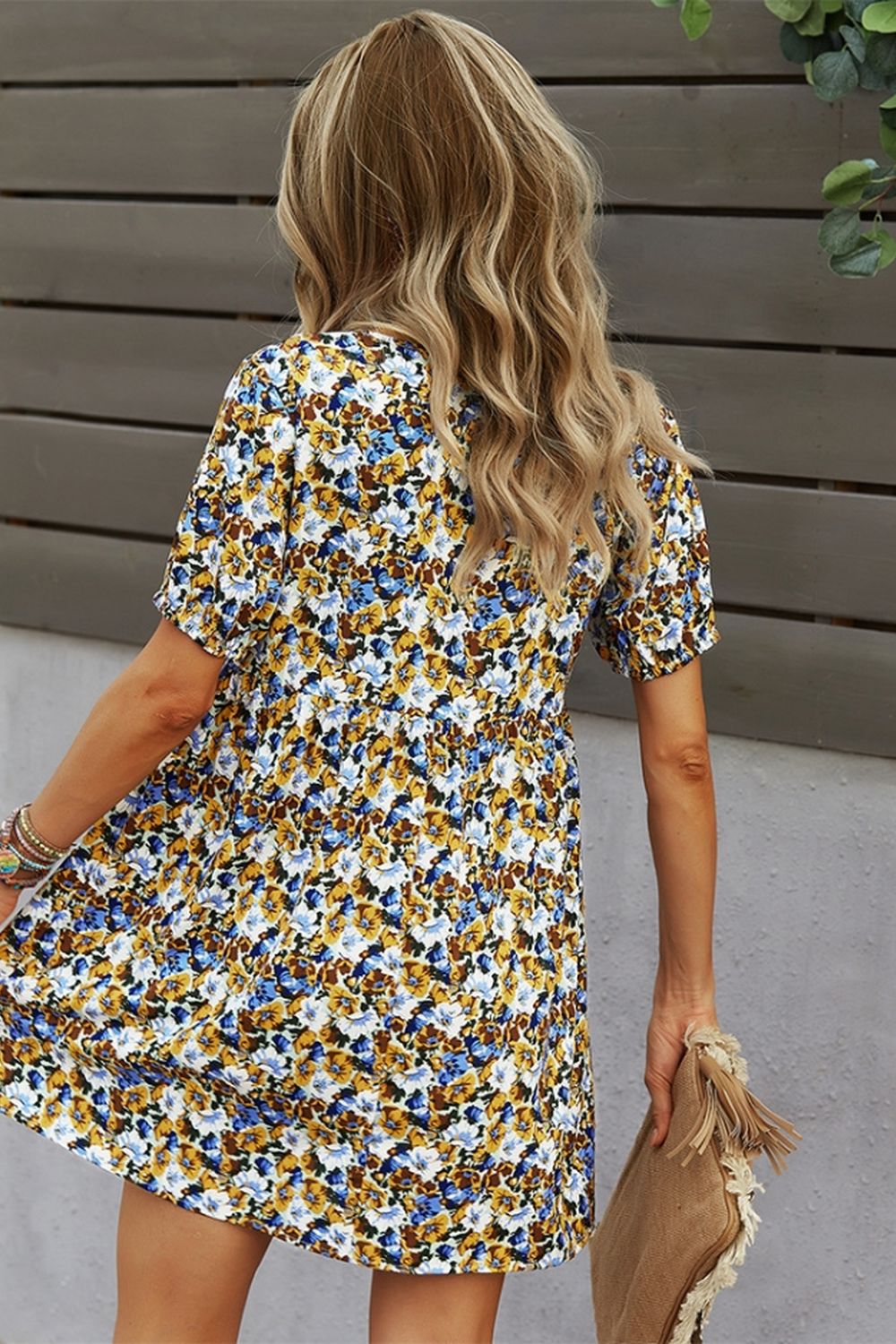 Printed V-Neck A-Line Dress