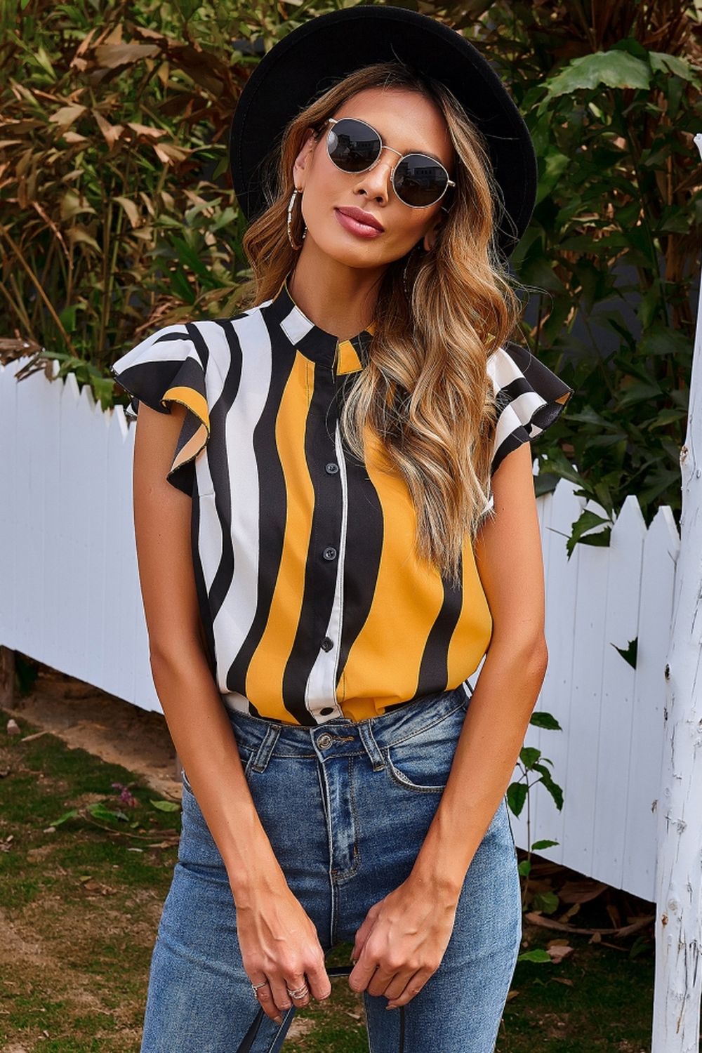 Irregular Printed Stripes Shirt