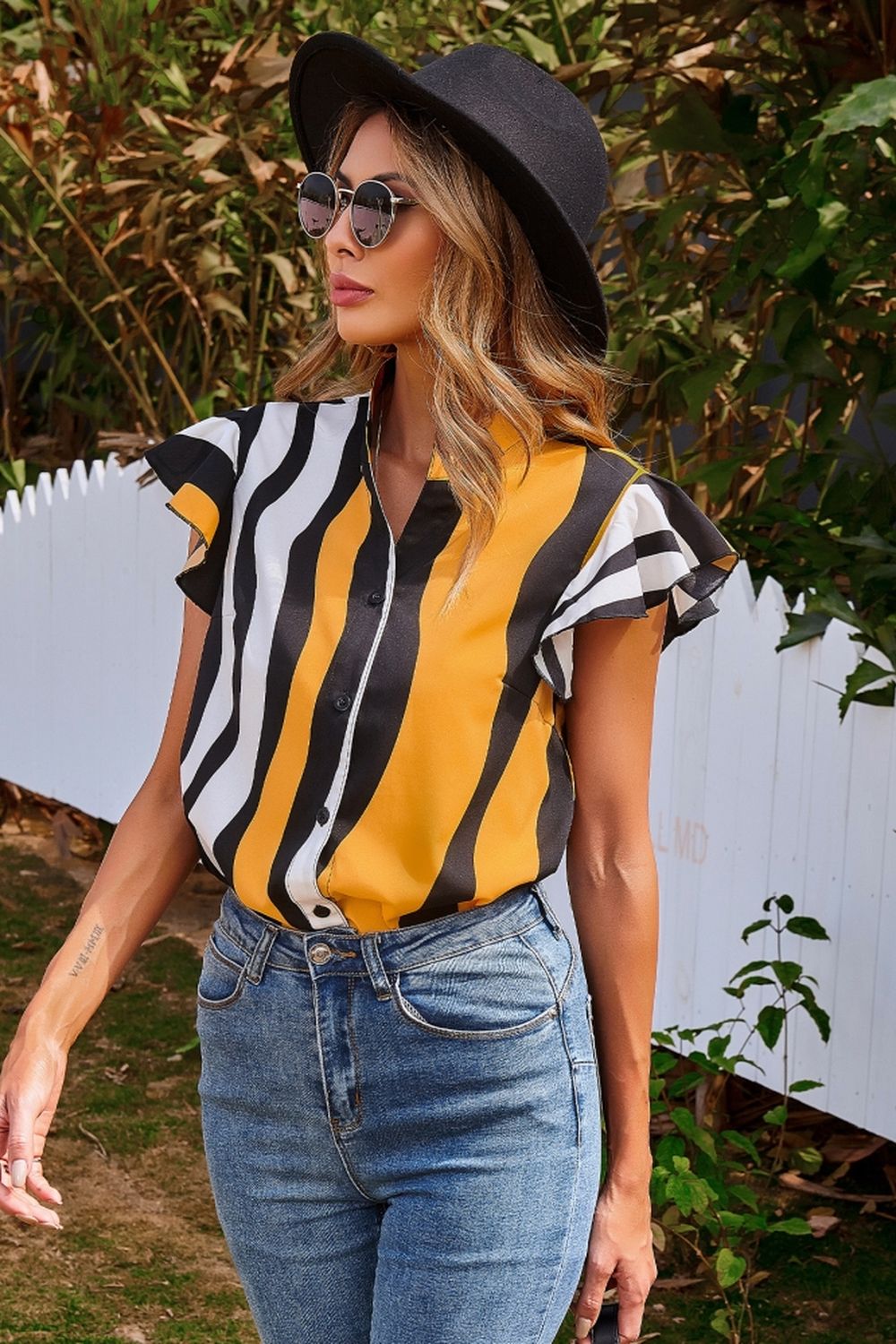 Irregular Printed Stripes Shirt