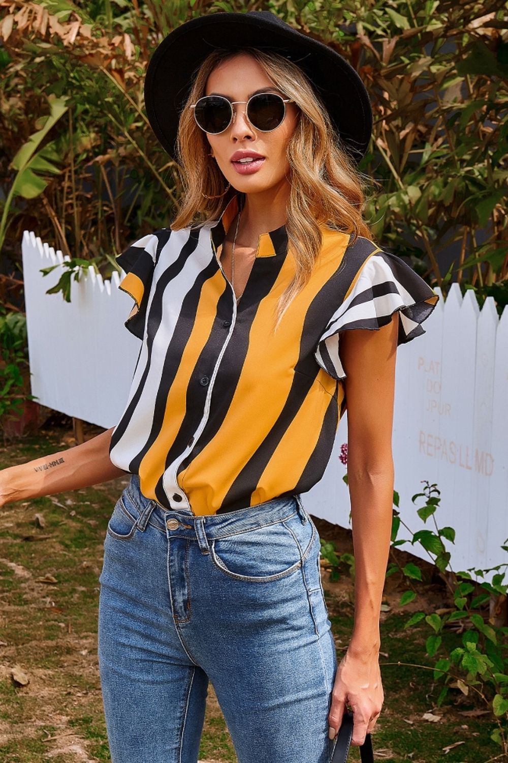 Irregular Printed Stripes Shirt