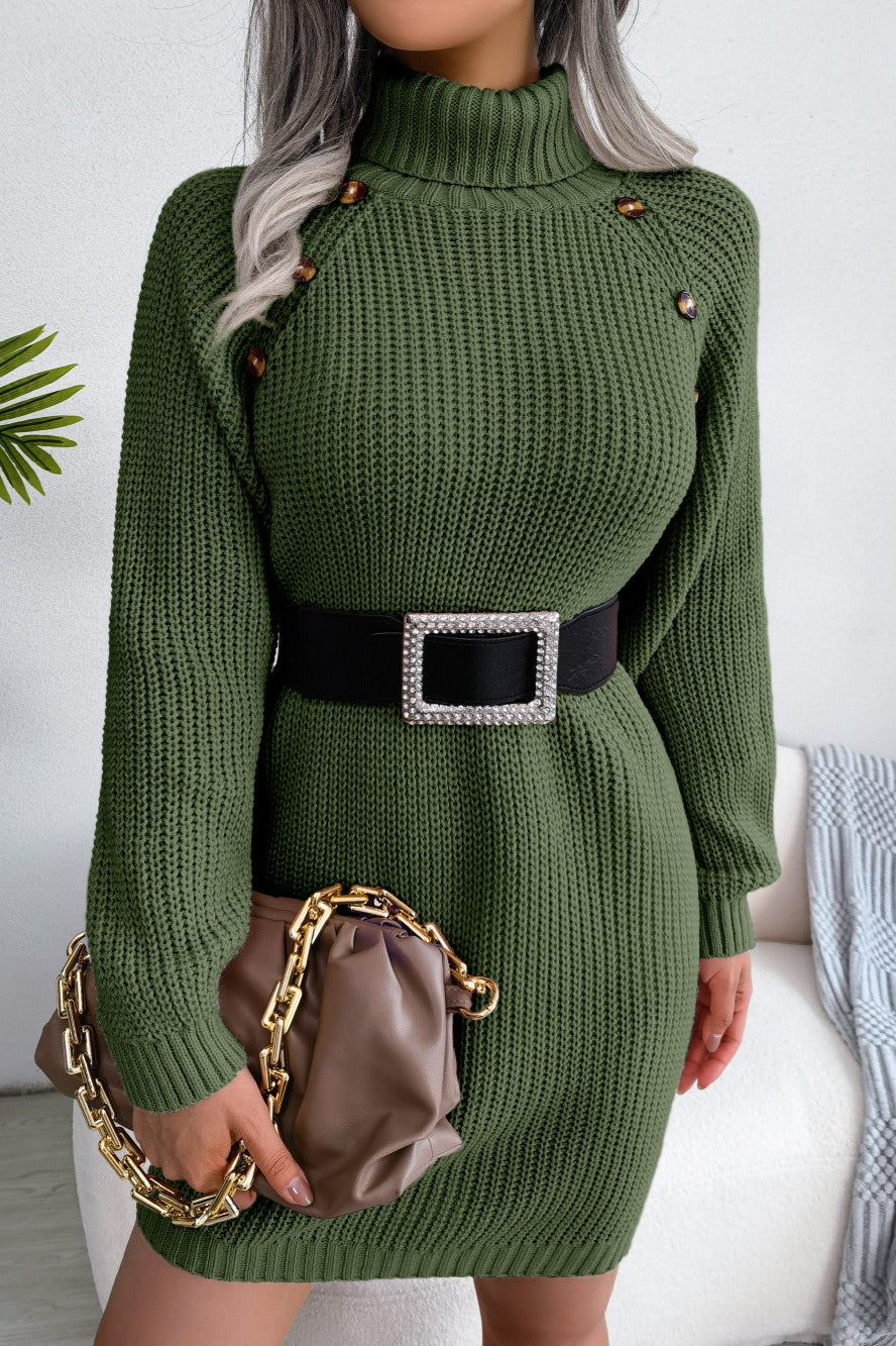 Long Sleeve Button Knit Sweater Dress 13