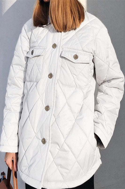 Elegant Turn Down Collar Cotton Jacket with Pockets