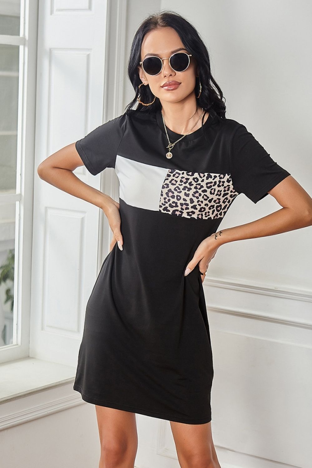 Leopard Print Patchwork Dress - Fashionpara