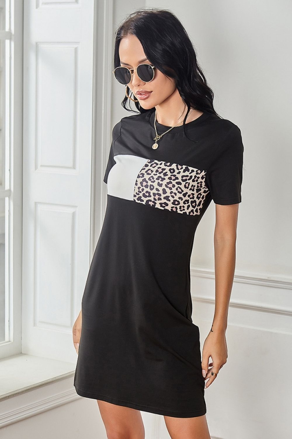 Leopard Print Patchwork Dress - Fashionpara