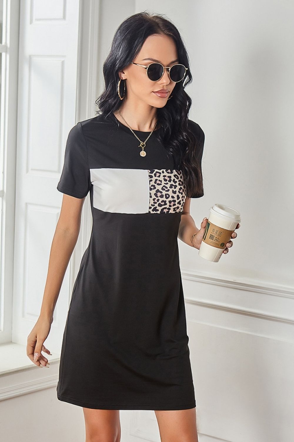 Leopard Print Patchwork Dress - Fashionpara