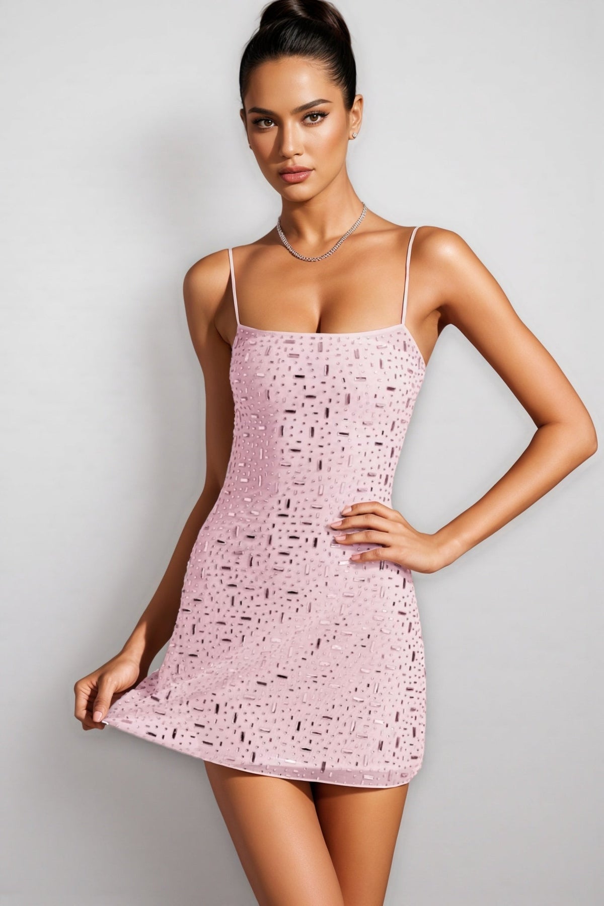 Sequin Embellished Spaghetti Strap Scoop Neck Bodycon Mini Dress - View 3