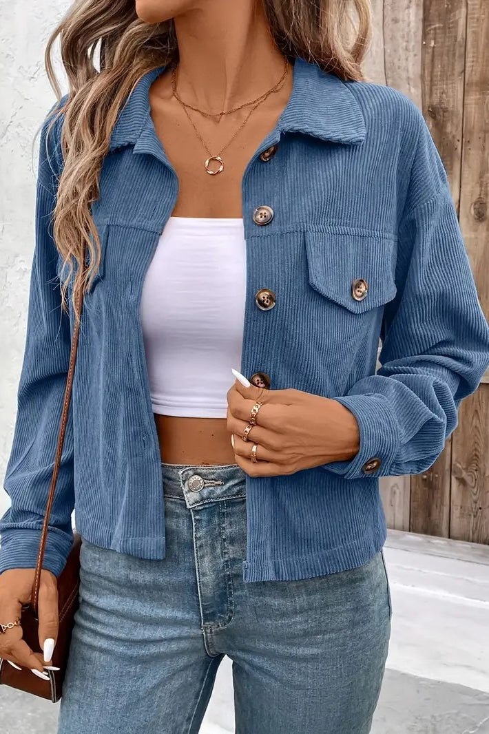 Corduroy Button-Front Shirt Jacket 11